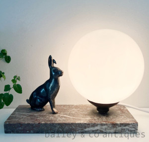 A Rare Vintage French Art Deco Rabbit Table Lamp Marble Base  - E341