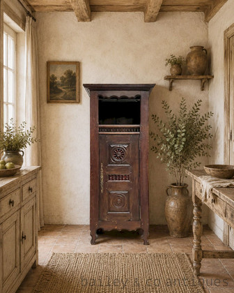 An Antique French Breton Oak Cabinet Bonnetiere Bathroom Linen - E171