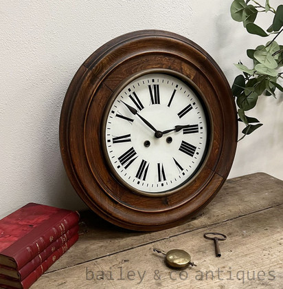 An Antique French Oak Station Wall Clock - J113