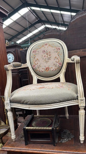 Antique French Embroidered Armchair - G065