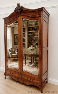 An Antique French Louis XV Style Mirrored Armoire - A070
