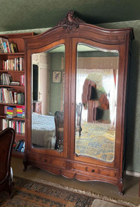 An Antique French Louis XV Style Mirrored Armoire - G070