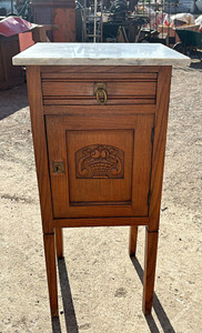 An Antique French Marble Topped Oak Bedside or Side Table  - G082a