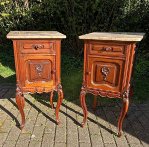 A Pair of Antique French Louis XV Style Marble Topped  Bedside or Side Tables  - G072