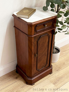 Antique French Louis Philippe Style Walnut Marble-Top Side Cabinet - G062
