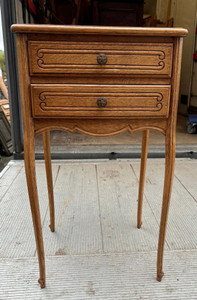 A Vintage French Oak Bed Side Table  - Elegant & Fine Legs - G008