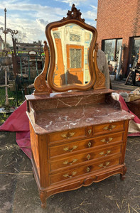 Antique French Marble Topped Mirrored Chest of Drawers - G049