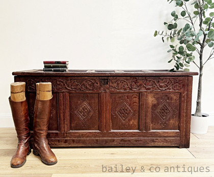 Antique French Oak Coffer with Gothic Carving – Late 18th to Early 19th Century - G018