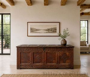 Antique French Oak Coffer with Gothic Carving – Late 18th to Early 19th Century - G018