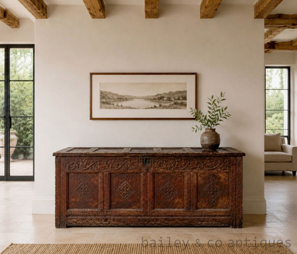 Antique French Oak Coffer with Gothic Carving – Late 18th to Early 19th Century - G018
