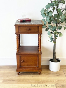 An Antique French Louis Philippe Marble Top Bedside Cabinet – Late 19th Century - G023
