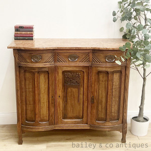 An Antique French Art Deco Walnut & Marble Buffet Sideboard - G045