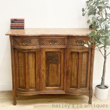An Antique French Art Deco Walnut & Marble Buffet Sideboard - G045
