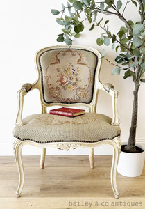 An Antique French Louis XVI Style Painted Fauteuil Armchair - G066