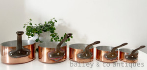 A Set of Five Vintage French Lined & Stamped Copper Saucepans - E523