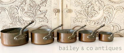 A Set of Five Vintage French Stamped Copper Saucepans - E389