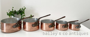 A Set of Five Vintage French Lined & Stamped Copper Saucepans - E464