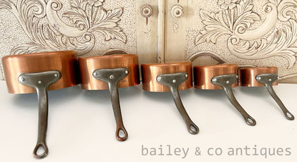 A Set of Five Vintage French Lined & Stamped Copper Saucepans - E470