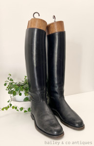 A Pair of Antique French Leather Riding Boots & Embauchoirs - E410