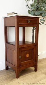 An Antique French Inlaid Marble Top Bedside Cabinet - G047
