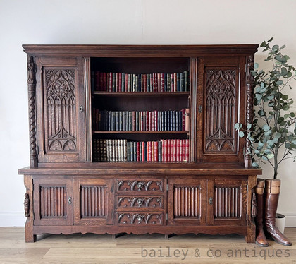 A Rare Antique French Gothic Revival Dresser Buffet – Solid Oak - G012
