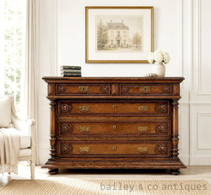 An Antique French Renaissance Revival Oak Chest of Drawers - G060