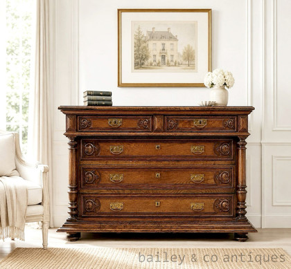 An Antique French Renaissance Revival Oak Chest of Drawers - G060