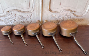 A Set Of Five Vintage French Lined & Stamped Copper Saucepans - E427