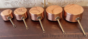 A Set Of Five Vintage Tournus French Lined & Stamped Copper Saucepans - E449