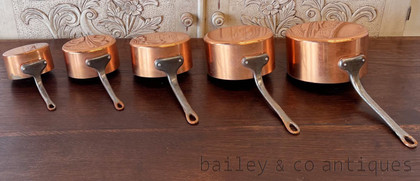 A Set Of Five Vintage Tournus French Lined & Stamped Copper Saucepans - E454