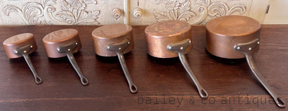 A Set Of Five Vintage French Lined Copper Saucepans - E552b