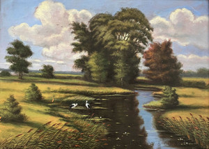 An Antique German Landscape Oil Painting on Board – Dr. O. Bischoff - E330