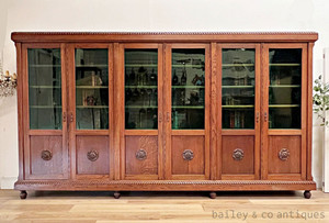 Antique French Oak Library Bookcase Bibliotheque Renaissance Revival - G022