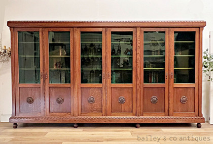 Antique French Oak Library Bookcase Bibliotheque Renaissance Revival - G022