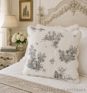 A French Style X Large Cushion Cover Black & White Romantic Toile - Bellavista60