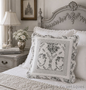 A French Style Large Cushion Cover Black & White Romantic Toile 45cm - Midnight45