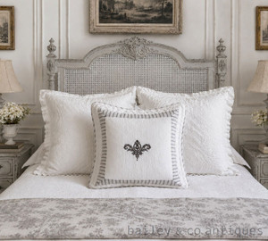 French Style Large Cushion Cover White & Ticking Stripe Olesya 45cm x 45cm - Olesya45