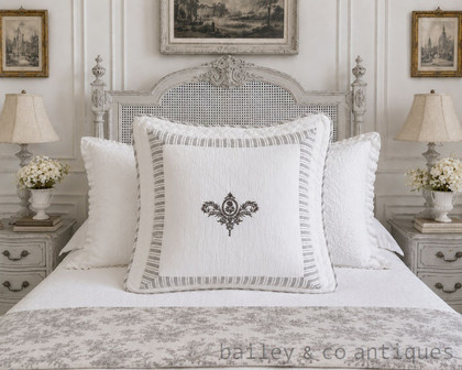 French Style Extra Large Cushion Cover White & Ticking Stripe Olesya 63cm x 63cm - Olesya60