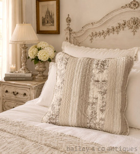 Paris X Large Cushion Cover Taupe White Toile  60cm x 60cm - Paris60
