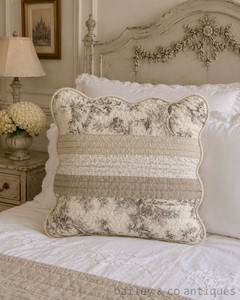Paris Large Cushion Cover Taupe White Toile  45cm x 45cm - Paris45