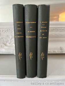 Discover a charming collection of three antique French literary volumes in matching half-leather bindings, retaining their original publisher's wrappers. Includes a numbered limited edition on Lafuma paper, making this an exceptional decorative and collectible French library set. Antique French Literary Collection