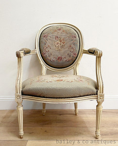 An Antique French Louis XVI Style Painted Fauteuil Armchair - G065