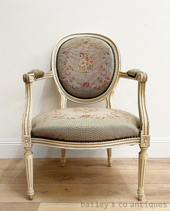 An Antique French Louis XVI Style Painted Fauteuil Armchair - G065