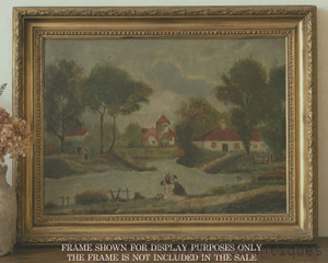 Authentic Antique French Rural Village Landscape Oil Painting on Canvas c.1880 - FR222