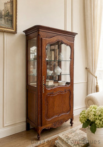 A French Louis XV style oak vitrine vintage display cabinet - D051