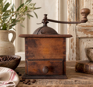 An Antique French Wooden Coffee Grinder - Rustic Charm - QN533