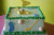 Square cake, buttercream covered. Golf themed. 
Servings: 50
