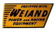 Cool retro water slide decal.
Equipped with WEIAND Power and Racing Equipment.
Soak it and slap it on the inside of your windshield, and watch your hot rod buddies turn green. Exact repro of original artwork. Betcha can't order just one