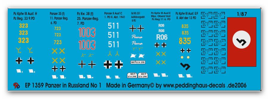German Tank & Vehicle Markings Russian Campaign No.1 1359 HO Peddinghaus 1/87 German Tank & Vehicle Markings Russian Campaign No.1 1359 HO Peddinghaus 1/87