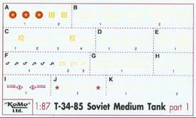 T34/85 Russian Markings Set 1 Arsenal-M 143500071 New 1/87 Scale Decals